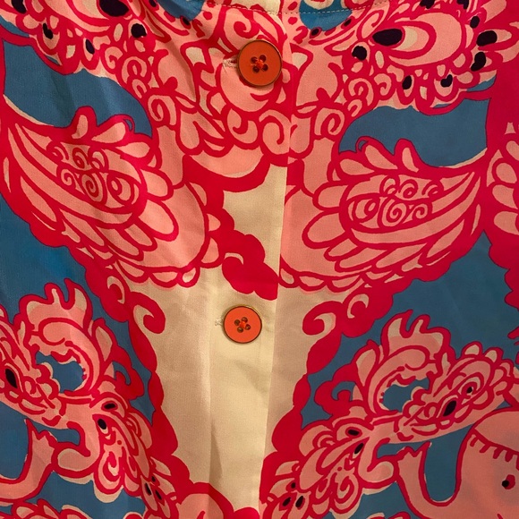 Lilly Pulitzer Iona Shell Engineered Safari silk pink white blue back buttons - Picture 6 of 13
